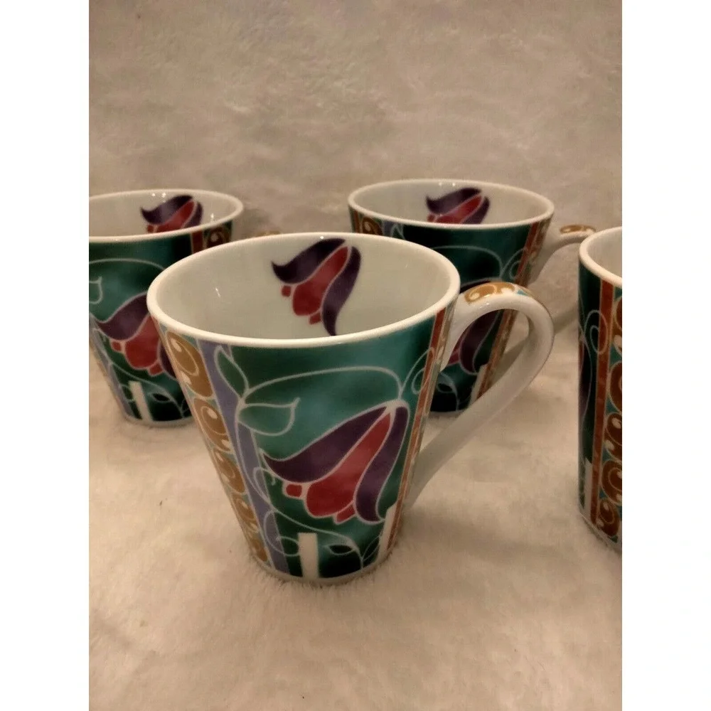 Rare Vintage Russian Art Deco Teacup Coffee Mug Set 4 Signed - Picture 1 of 9